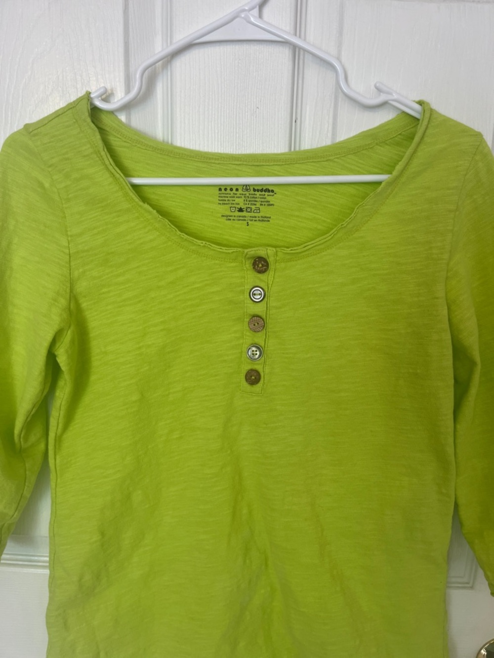 neon buddha Lime Green 3/4 sleeve Henley
